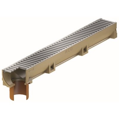 ACO Self® Euroline Rinnenelement m. Rost m. Stutzen befahrbar 1000x118x100mm