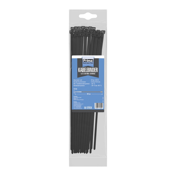 Prima Kabelbinder 4.8x280mm schwarz 50 Stück pro Packung