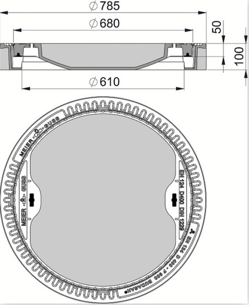 Manhole cover concrete cast Kl D400 round 610mm renovation frame 10cm with ventilation