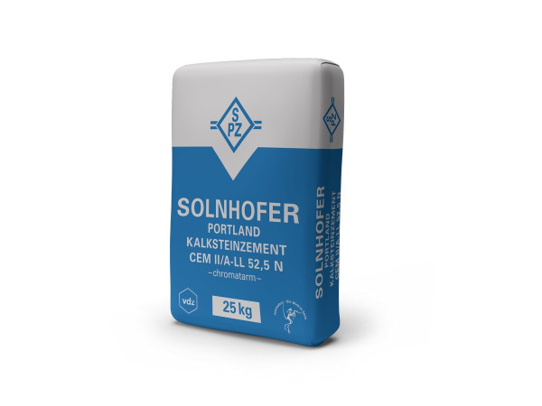Solnhofer Portlandkalksteinzement CEM II A-LL 52.5 N 25kg Hochwertzement