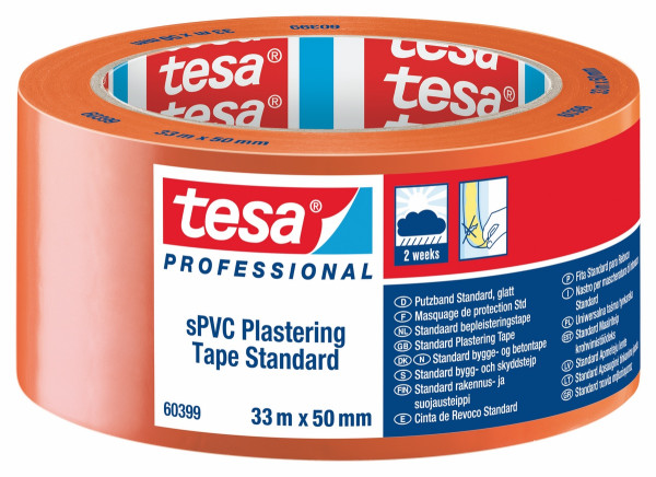 tesa® Taśma czyszcząca PVC, standardowa, gładka, 33 m x 50 mm, pomarańczowa - 60399