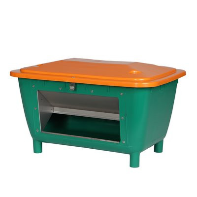 Streugutbehälter m. Entnahme 210l grün Deckel orange